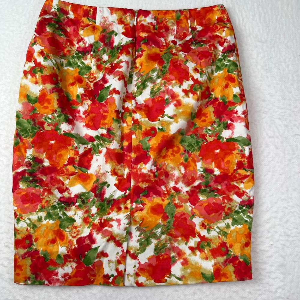 Forever 21 Flowered Pencil Mini Skirt Sz 2 Orange Yellow Green Pink Cotton Lined
